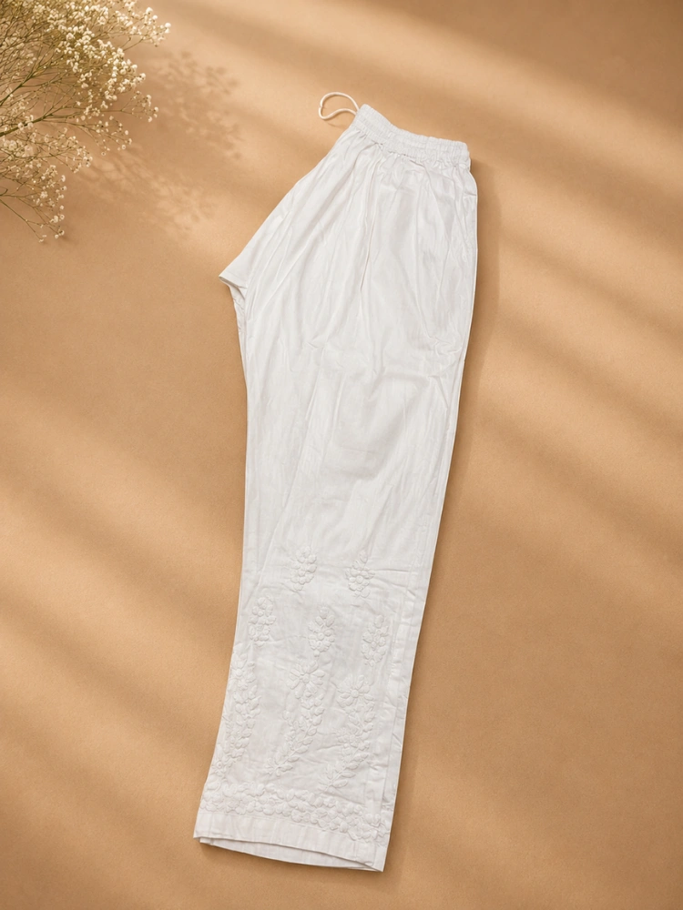 White Chikankari Hand Embroidered Pant