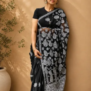 Black Chikankari Saree With Hand Embroidery