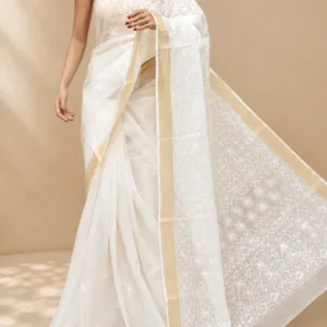 Kota Cotton Saree With Chikankari Hand Embroidery