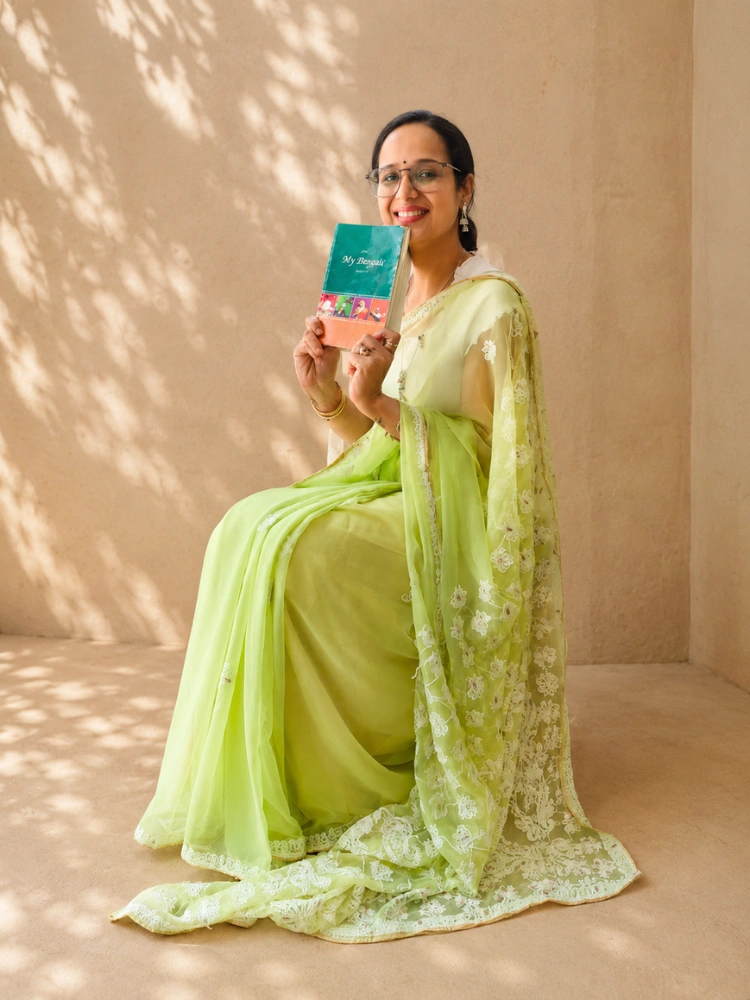 Lime Green Chikankari Saree With Gotapatti