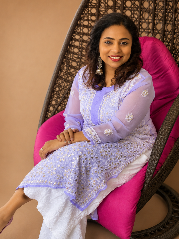 Purple Chikankari Kurta With Gotapatti