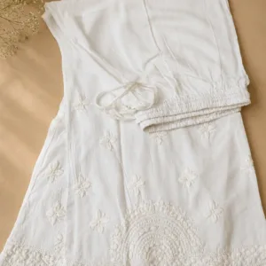 White Modal Chikankari Palazzo With Hand Embroidery