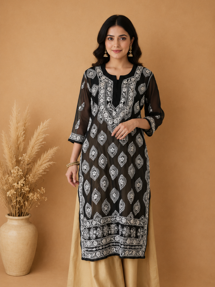 Black Chikankari Kurta With Gotapatti