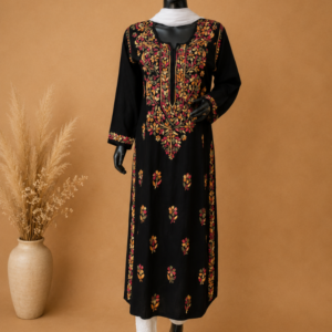 Black Kurta With Multicolour Chikankari