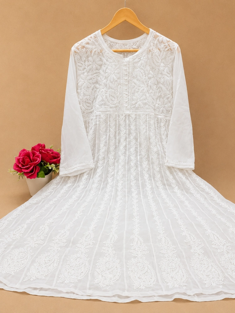 Chikankari Anarkali With Hand Embroidery
