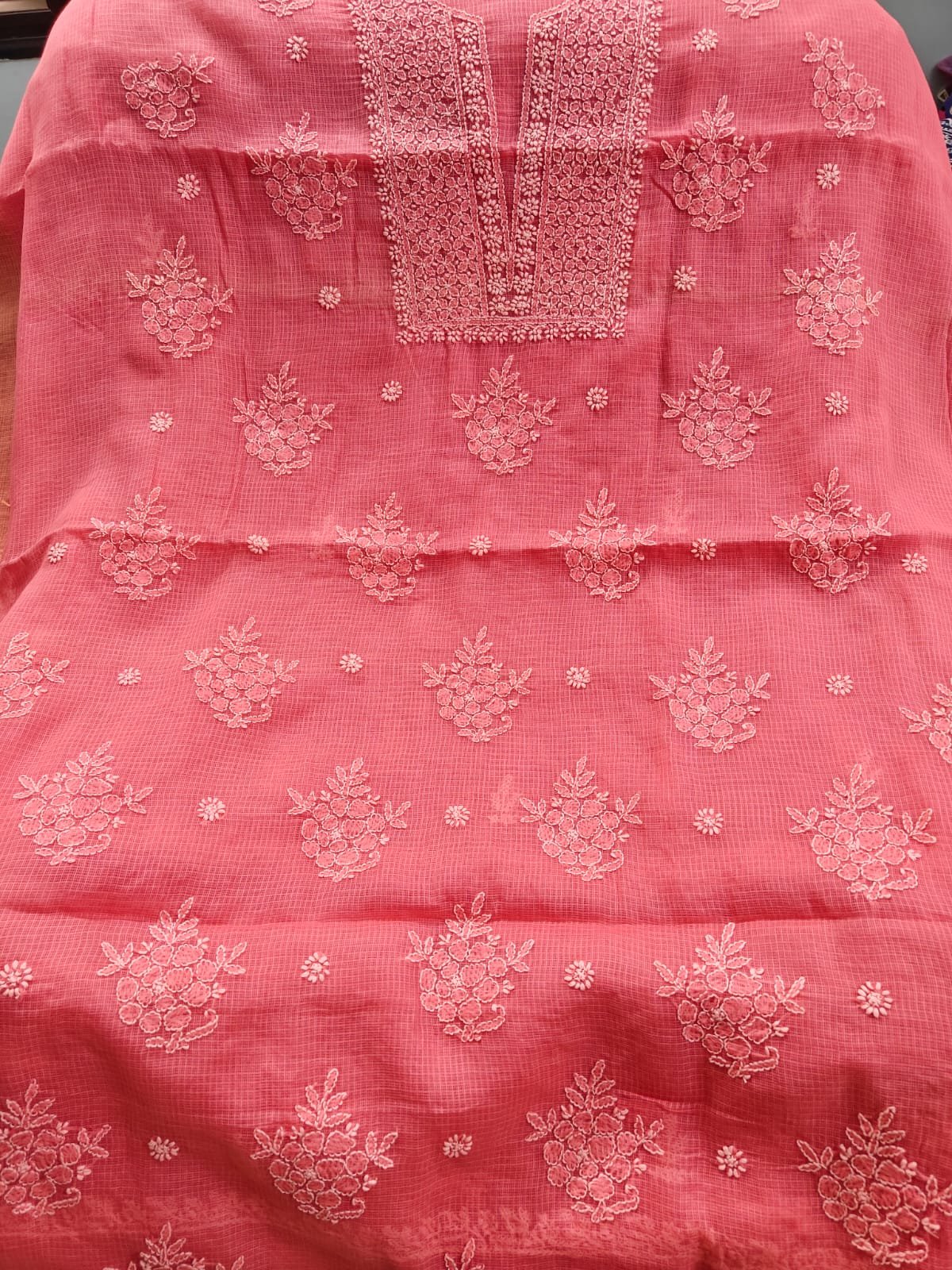 Kota Doria Cotton Chikankari Hand Embroidered Suit