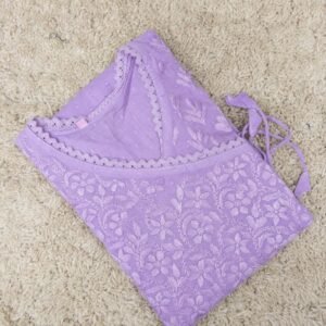 Lavender Mulmul Cotton Chikankari Angrakha