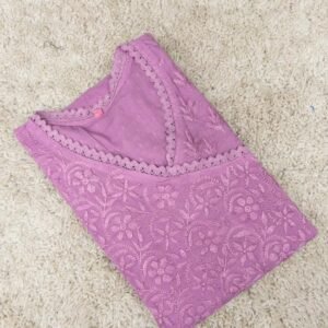 Mauve Mulmul Cotton Chikankari Angrakha