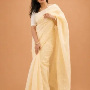 Kota Cotton Chikankari Saree With Hand Embroidery