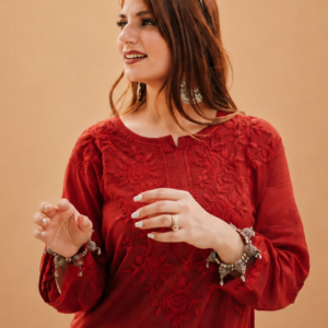 Pure Kota Cotton Kurta With Chikankari Hand Embroidery