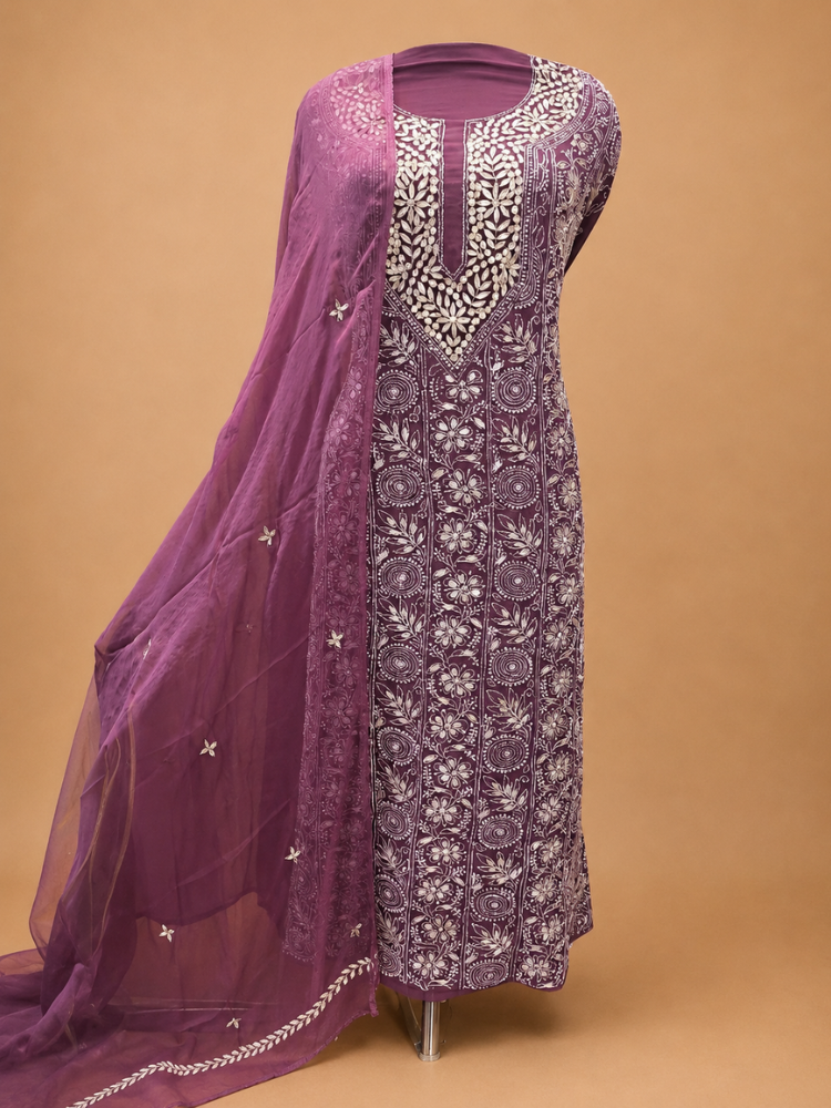 Mauve Chikankari Partywear Suit With Gotapatti