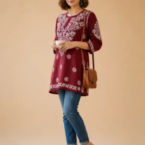 Chikankari Modal Short Kurti With Hand Embroidery