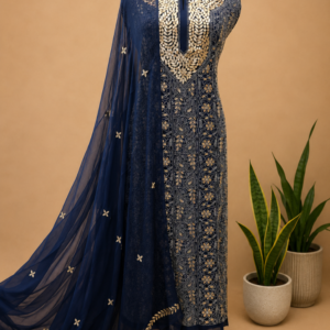 Navy Blue Chikankari Partywear Suit With Gotapatti