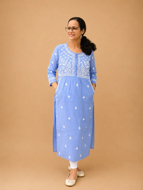 Nyra-Cut Cotton Pocket Kurta With Chikankari Hand Embroidery
