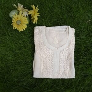Cream Kota Doria Chikankari Kurta