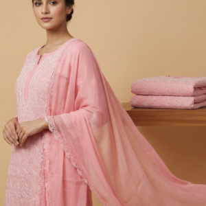 Peach Chikankari Cotton Suit Piece