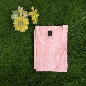 Peach Kota Doria Chikankari Kurta