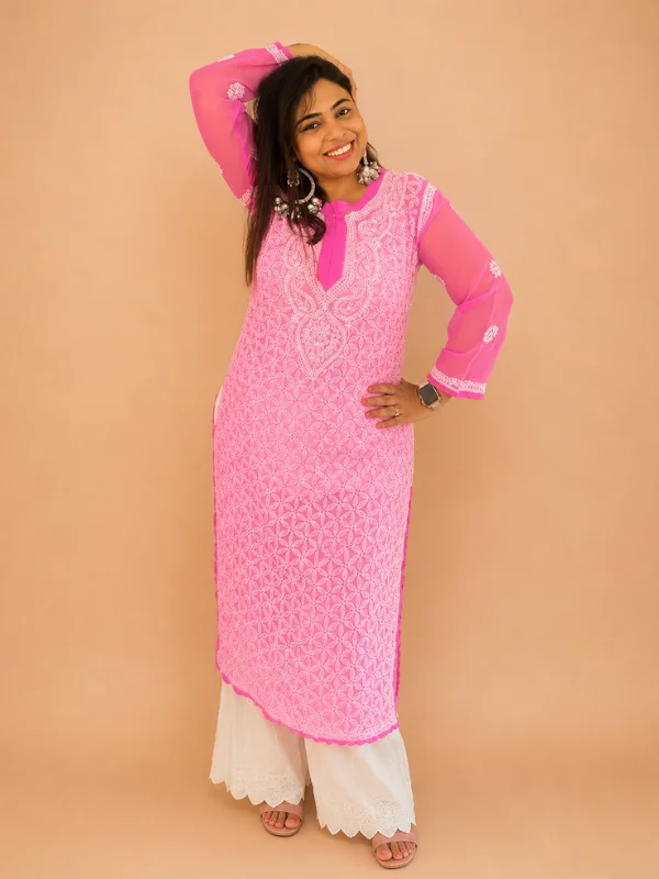 Pink Partywear Georgette Chikankari Kurta