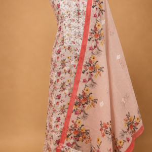 Printed Kota Cotton Chikankari Hand Embroidered Suit