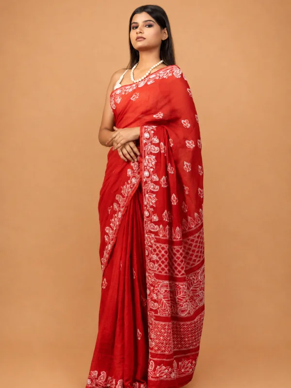 Pure Kota Doria Saree With Chikankari Hand Embroidery