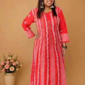 Red Cotton Chikankari Anarkali