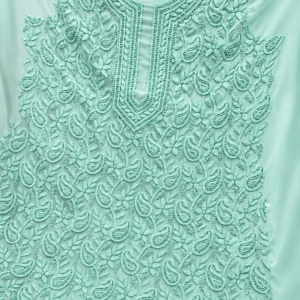 Sea Green Georgette Chikankari Suit With Hand Embroidery