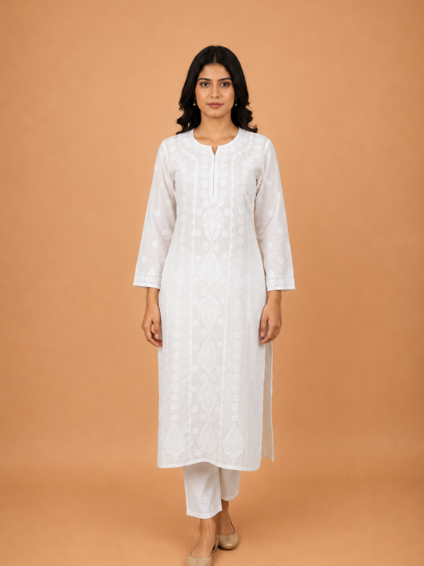 White Mulmul Cotton Chikankari Kurta