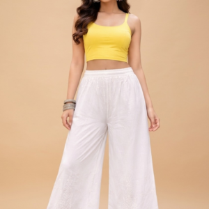 White Chikankari Pants & Palazzos