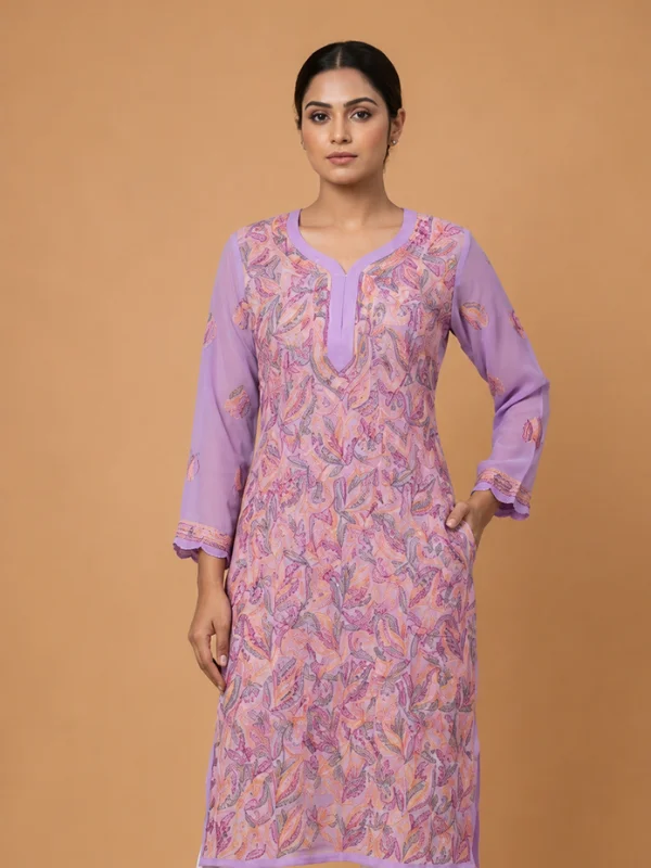 Georgette Chikankari Kurta With Resham Thread Embroidery