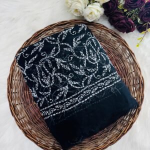 Black Chikankari Saree With Hand Embroidery