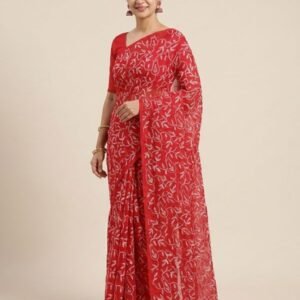Red Chikankari Saree With Hand Embroidery
