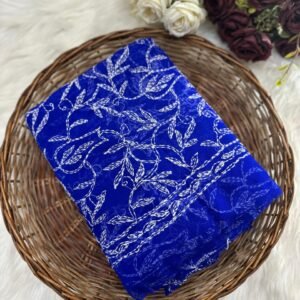 Royal Blue Chikankari Saree With Hand Embroidery
