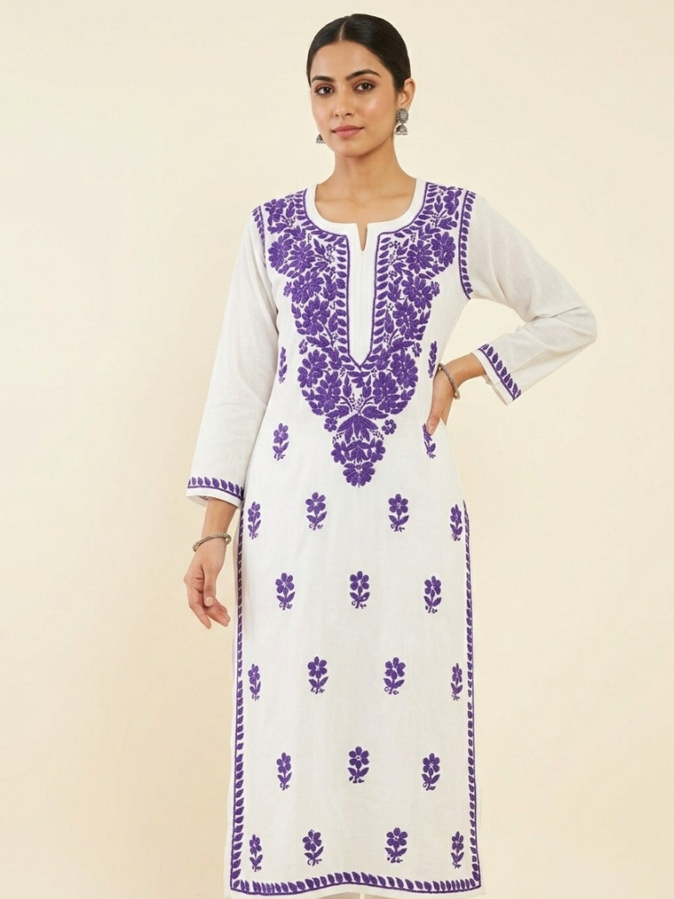 Lavender Modal Kurta Set With Chikankari Hand Embroidery