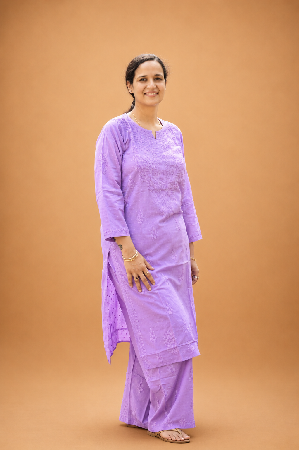 Dobby Cotton Kurta Palazzo Chikankari Sets