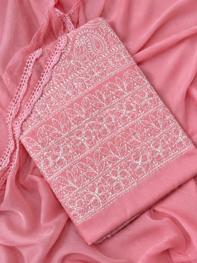 Cotton Chikankari Suit With Hand Embroidery