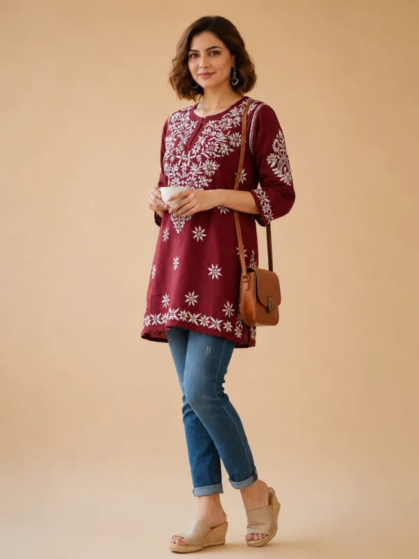 Modal Short Kurti With Chikankari Hand Embroidery